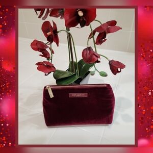 Dolce & Gabbana Maroon Velvet Cosmetic Zipper Pouch